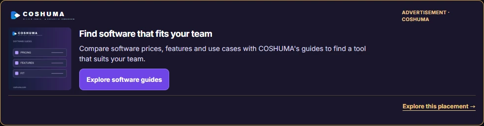 COSHUMA's own advertisement on its Pipedrive page, above the pricing summary.